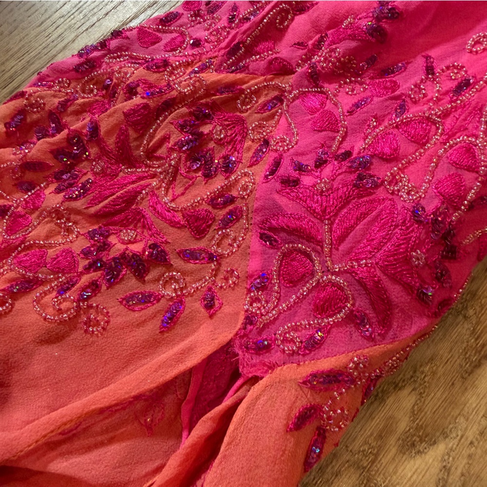 Vintage Y2K 100% Silk Beaded Dress Vintage Beaded Dress Fairy Ombré Rainbow Prom - Picture 13 of 17